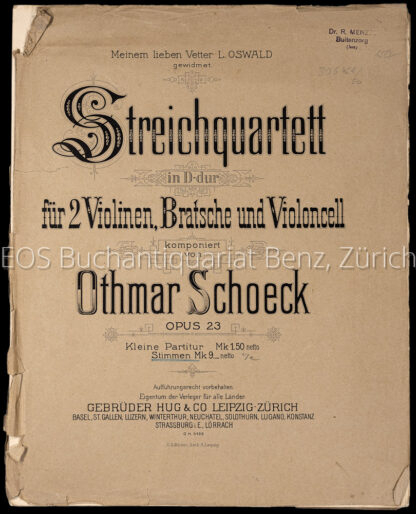 Schoeck, Othmar: -Streichquartett in D-dur