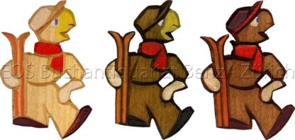 -Globi-Holzfigur mit Ski. -