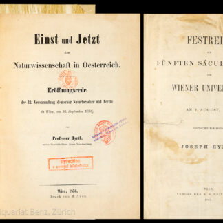 Hyrtl, Joseph: -Einst und Jetzt der Naturwissenschaft in Österreich.