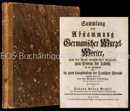 Fulda, Friedrich Carl: -Sammlung und Abstammung germanischer Wurzelwörter, nach der Reihe menschlicher Begriffe, zum Erweis der Tabelle, die der Preisschrift über die zwey Hauptdialecte der Teutschen Sprache angefügt worden ist, von dem Verfasser derselbigen (i. e. Friedrich Carl Fulda).