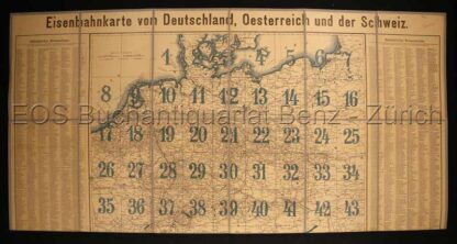 -Eisenbahnkarte von Deutschland, Oesterreich und der Schweiz.