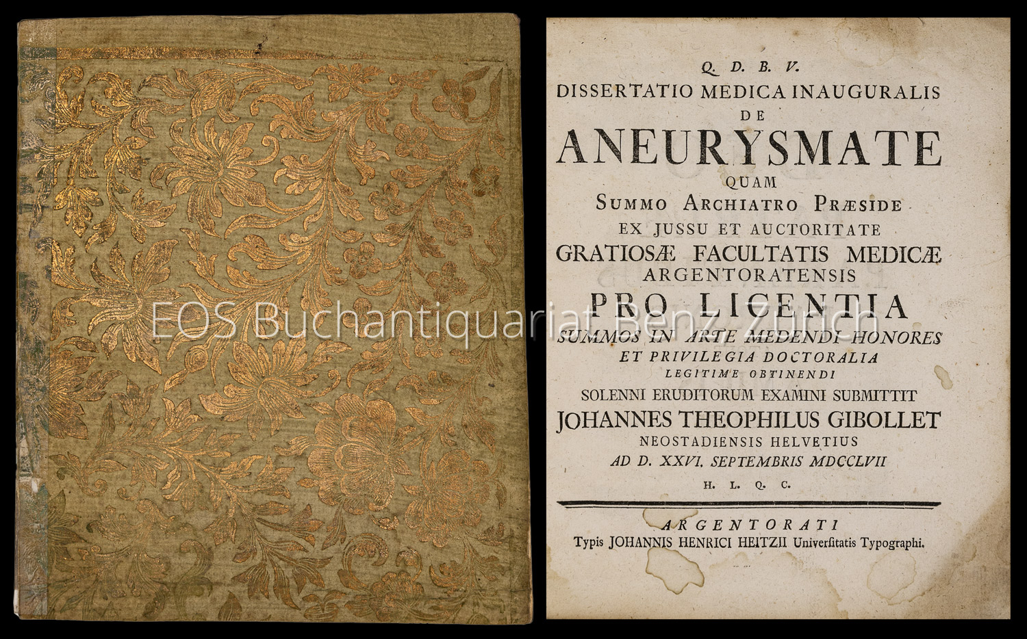 De aneurysmate. - EOS BUCHANTIQUARIAT BENZ Gibollet, Johann Theophil: -De aneurysmate.