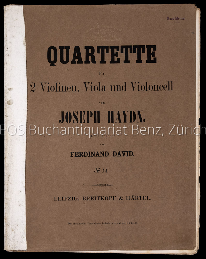 Quartette für 2 Violinen, Viola, und Violoncell. - EOS BUCHANTIQUARIAT BENZ Haydn, Joseph: -Quartette für 2 Violinen, Viola, und Violoncell.