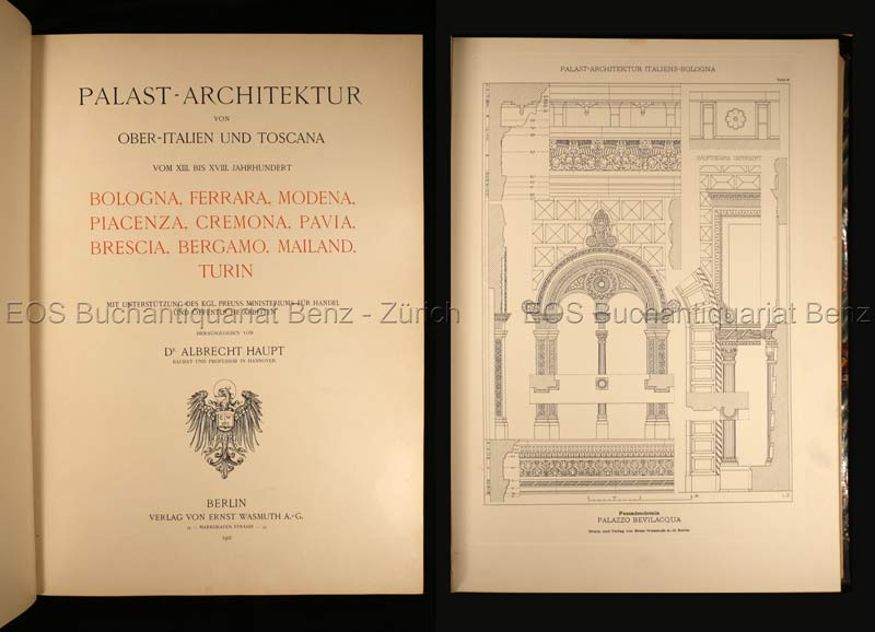 Bologna, Ferrara, Modena, Piacenza, Cremona, Pavia, Brescia, Bergamo, Mailand, Turin. - EOS BUCHANTIQUARIAT BENZ Haupt, Albrecht: -Bologna, Ferrara, Modena, Piacenza, Cremona, Pavia, Brescia, Bergamo, Mailand, Turin.