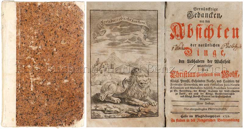 Vernünfftige Gedancken, - EOS BUCHANTIQUARIAT BENZ Wolff, Christian: -Vernünfftige Gedancken,