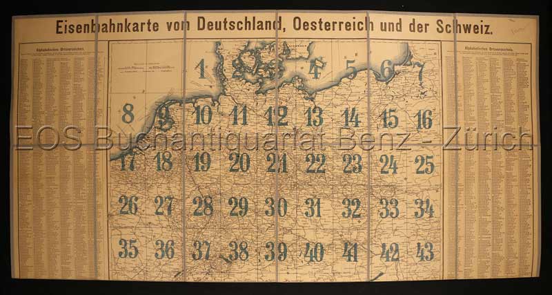 Eisenbahnkarte von Deutschland, Oesterreich und der Schweiz. - EOS BUCHANTIQUARIAT BENZ -Eisenbahnkarte von Deutschland, Oesterreich und der Schweiz.