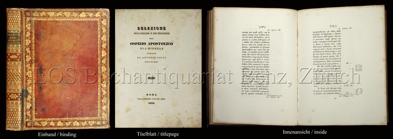 Relazione dell'origine e dei progressi dell' Ospizio Apostolico di S. Michele. - EOS BUCHANTIQUARIAT BENZ Tosti, Antonio: -Relazione dell'origine e dei progressi dell' Ospizio Apostolico di S. Michele.