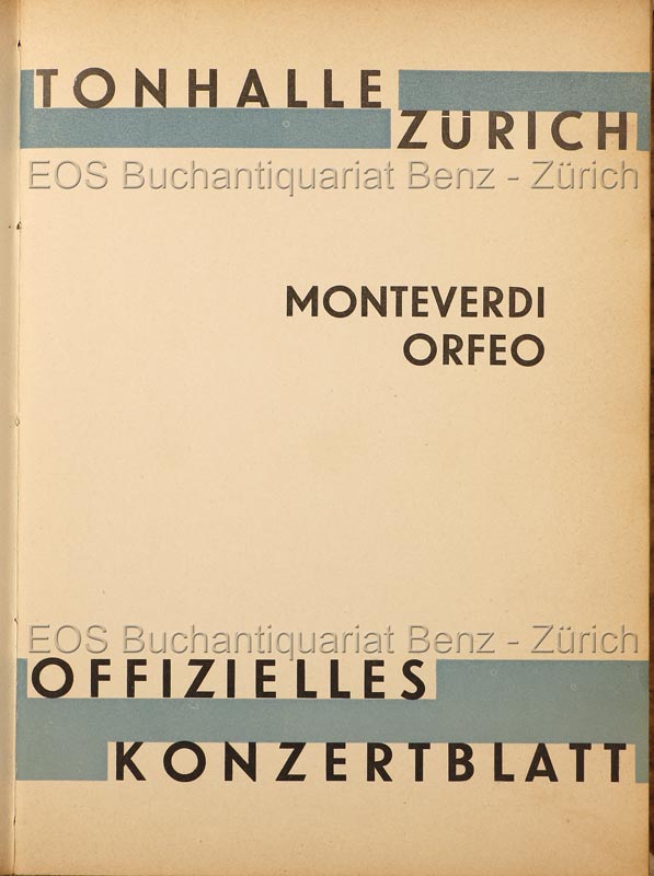 Claudio Monteverdi, l'Orfeo. Favola pastorale von Alessandro Striggio ... 10. (11.) Februar 1936, etc. - EOS BUCHANTIQUARIAT BENZ Striggio, Alessandro: -Claudio Monteverdi, l'Orfeo. Favola pastorale von Alessandro Striggio ... 10. (11.) Februar 1936, etc.