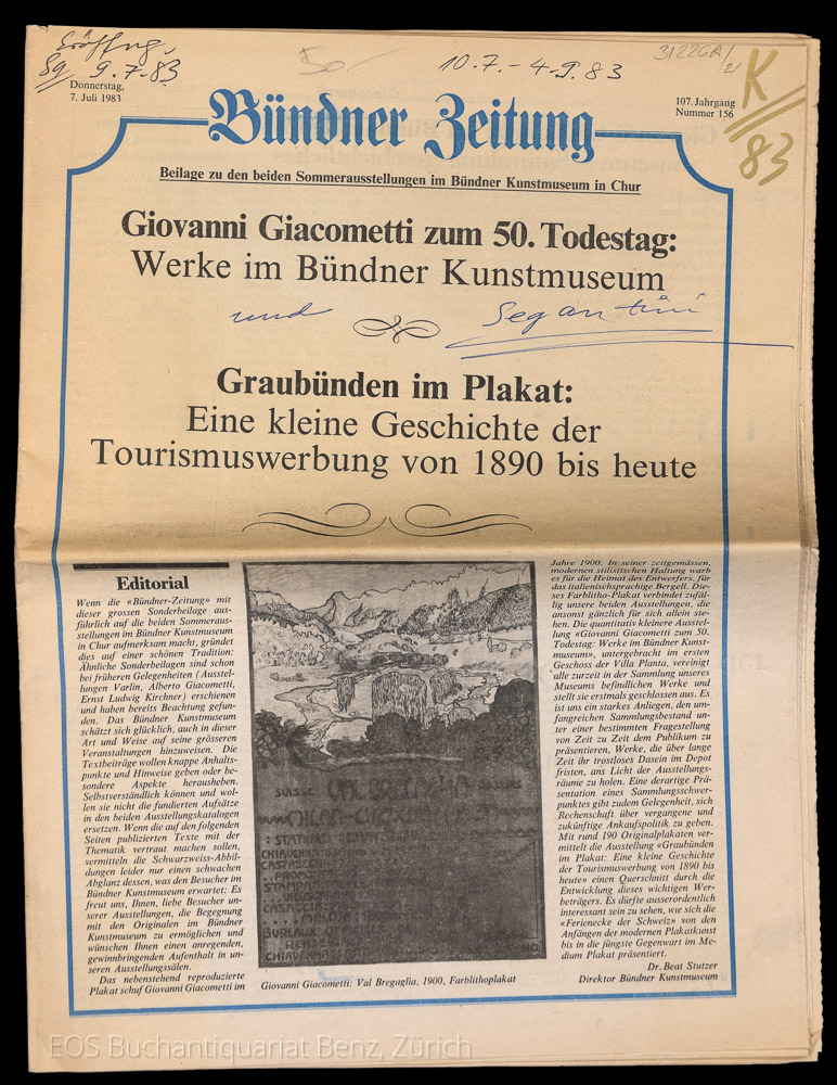 Bündner Zeitung. - EOS BUCHANTIQUARIAT BENZ -Bündner Zeitung.