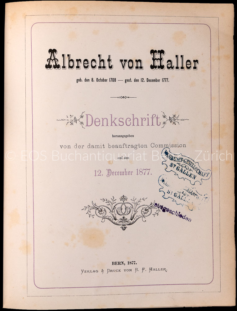 Albrecht von Haller. - EOS BUCHANTIQUARIAT BENZ -Albrecht von Haller.