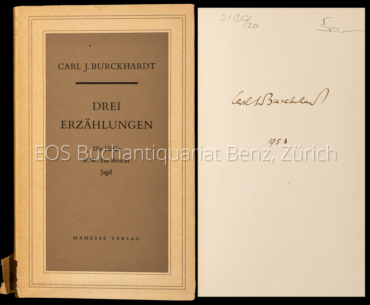 Drei Erzählungen. - EOS BUCHANTIQUARIAT BENZ Burckhardt, Carl J.: -Drei Erzählungen.