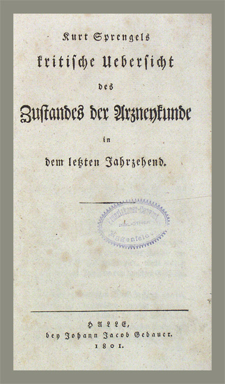 Kritische Uebersicht des Zustandes der Arzneykunde - EOS BUCHANTIQUARIAT BENZ Sprengel, Kurt: -Kritische Uebersicht des Zustandes der Arzneykunde