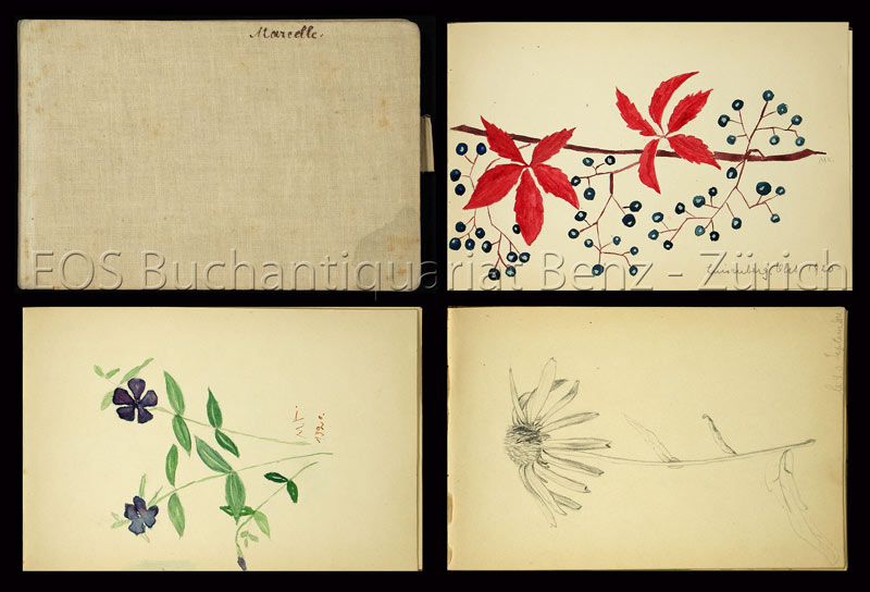 Album mit 12 frabigen Aquarellen und und 9 Bleistiftzeichnungen. - EOS BUCHANTIQUARIAT BENZ Kaestlin, Marcelle: -Album mit 12 frabigen Aquarellen und und 9 Bleistiftzeichnungen.