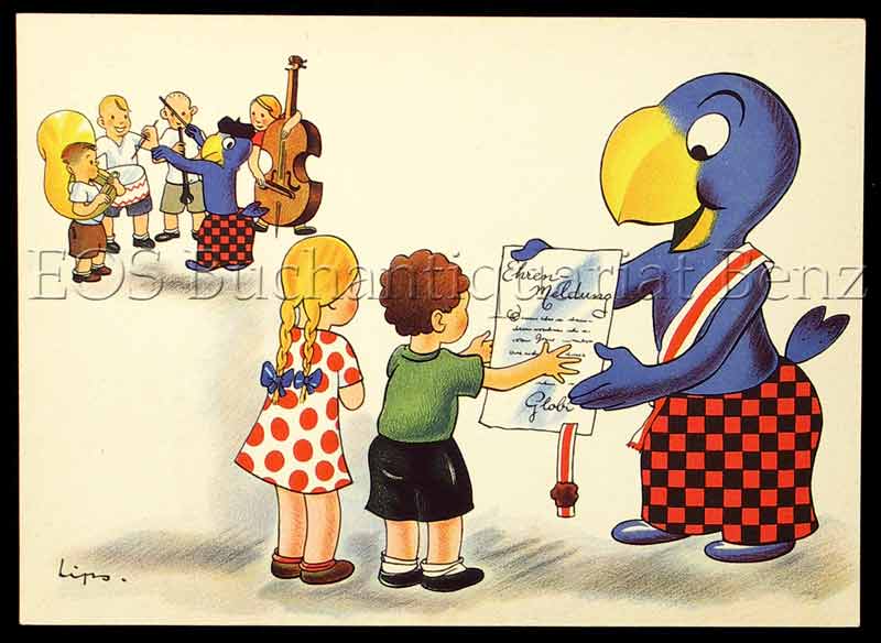 Farbige Globi-Karte 13 x 18 cm. - EOS BUCHANTIQUARIAT BENZ Lips, Robert: -Farbige Globi-Karte 13 x 18 cm.