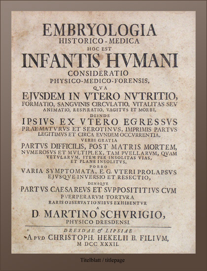 Embryologia historico-medica hoc est infantis humani - EOS BUCHANTIQUARIAT BENZ Schurig, Martin: -Embryologia historico-medica hoc est infantis humani