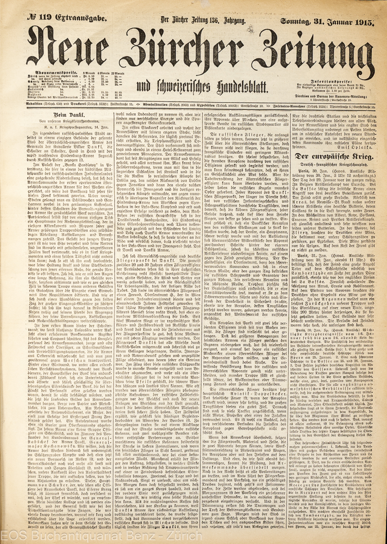 Neue Zürcher Zeitung und schweizerisches Handelsblatt. - EOS BUCHANTIQUARIAT BENZ -Neue Zürcher Zeitung und schweizerisches Handelsblatt.