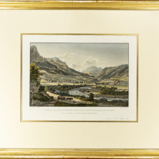 Bleuler, Johann Ludwig -(1792–1850): Vue du village de Zillis dans la vallée de Schams, en venant de Via Mala, canton de Grisons.