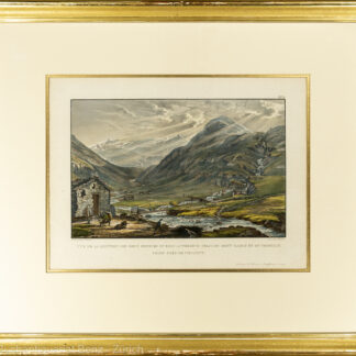 Bleuler, Johann Ludwig -(1792-1850): Vue de la jonction des deux sources du Rhin antérieur celui du mont Badus et Crispalt, prise près de Chiamut.