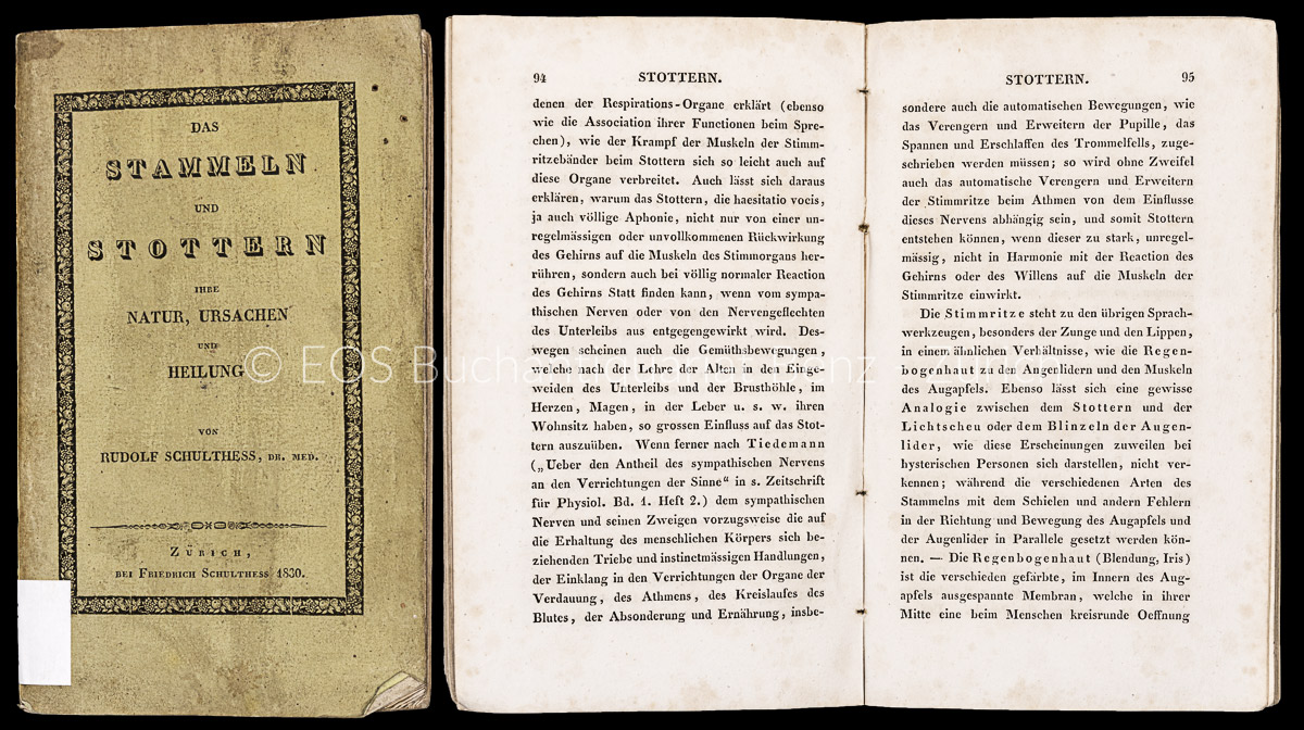 Das Stammeln und Stottern, - EOS BUCHANTIQUARIAT BENZ Schulthess, Rudolph: -Das Stammeln und Stottern,