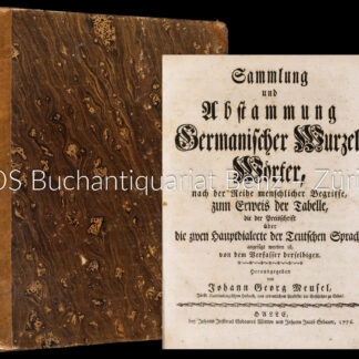 Fulda, Friedrich Carl: -Sammlung und Abstammung germanischer Wurzelwörter, nach der Reihe menschlicher Begriffe, zum Erweis der Tabelle, die der Preisschrift über die zwey Hauptdialecte der Teutschen Sprache angefügt worden ist, von dem Verfasser derselbigen (i. e. Friedrich Carl Fulda).