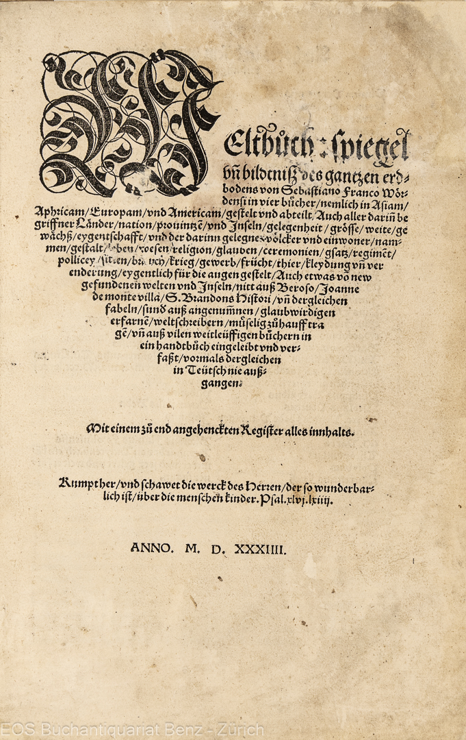 Franck, Sebastian: -Weltbuch Spiegel und Bildtniss des gantzen Erdbodens.