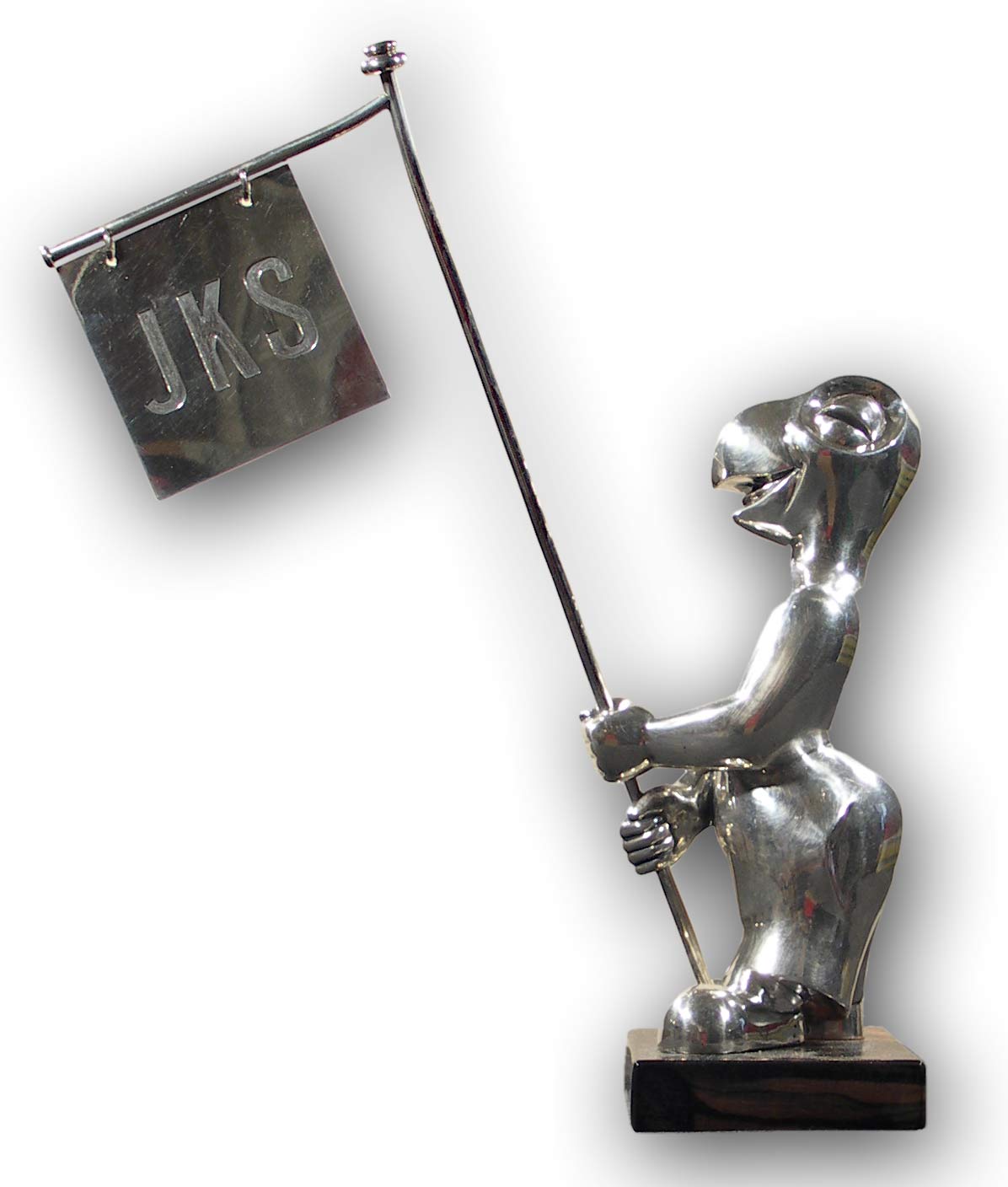 -Globifigur aus Silber auf Holzsockel