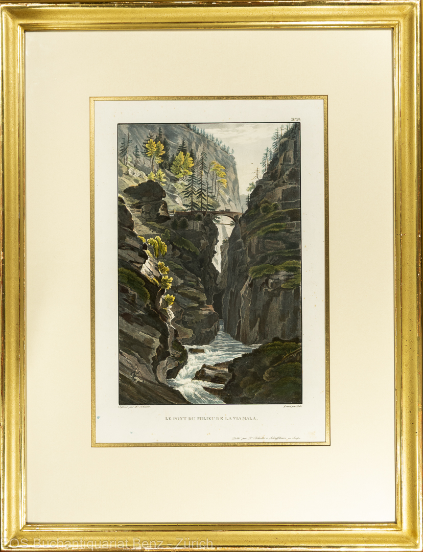 Bleuler, Johann Ludwig -(1792–1850): Le pont du milieu de la Via Mala.