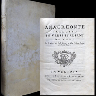 Anacreon: -Anacreonte Tradotto In Versi Italiani Da Varj.