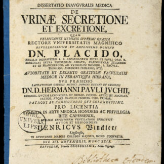 Winckler, Heinrich: -Dissertatio inauguralis medica de urinae secretione et excretione ...